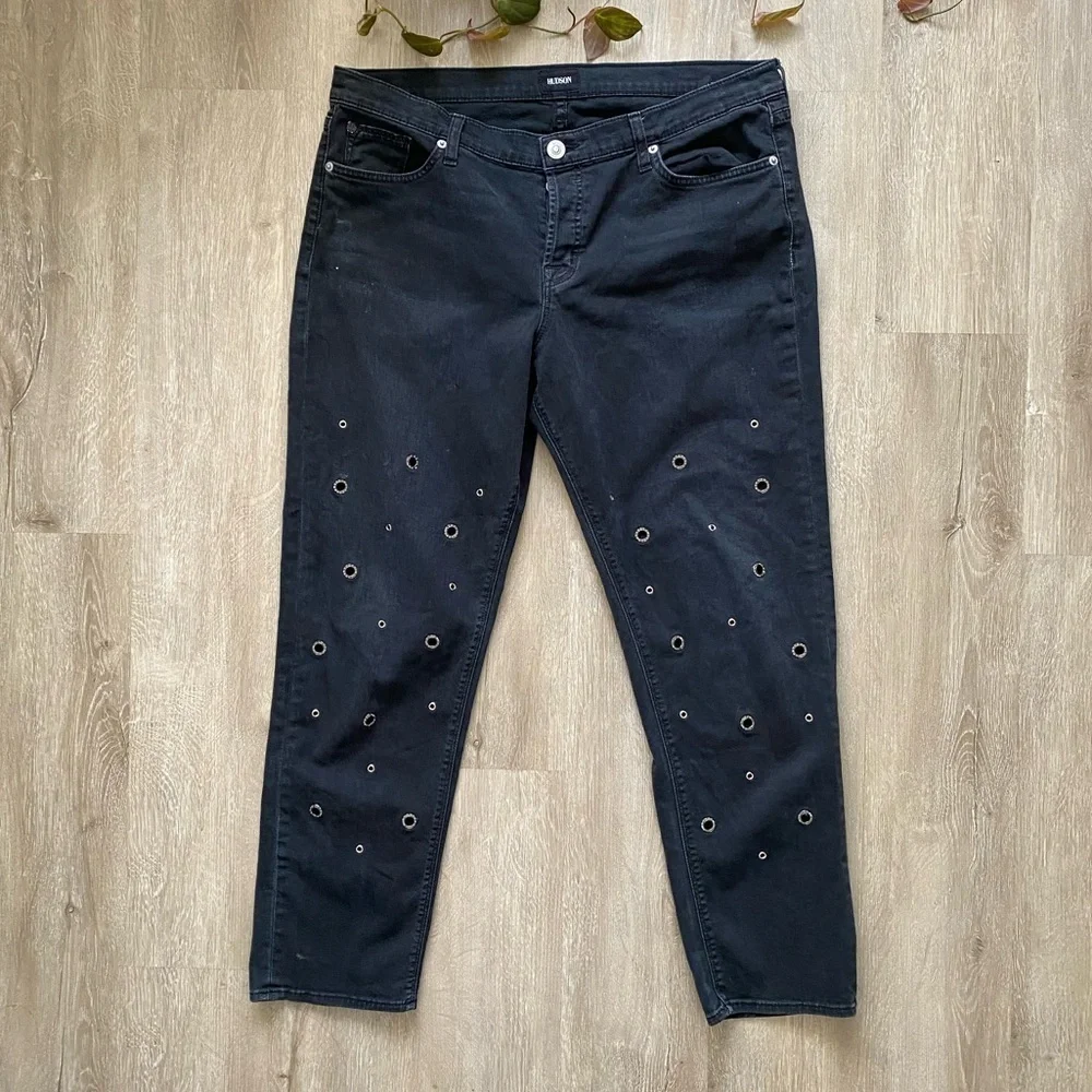 Hudson RILEY Crop Grommet Rhinestone Jeans BLACK